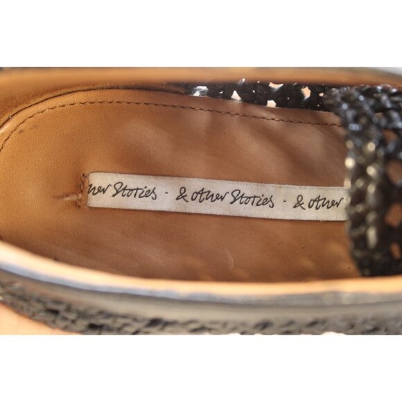 & Other Stories Black Woven Leather Oxford Shoes Lace-Up & Stacked Heel S 6.5 - Picture 8 of 10